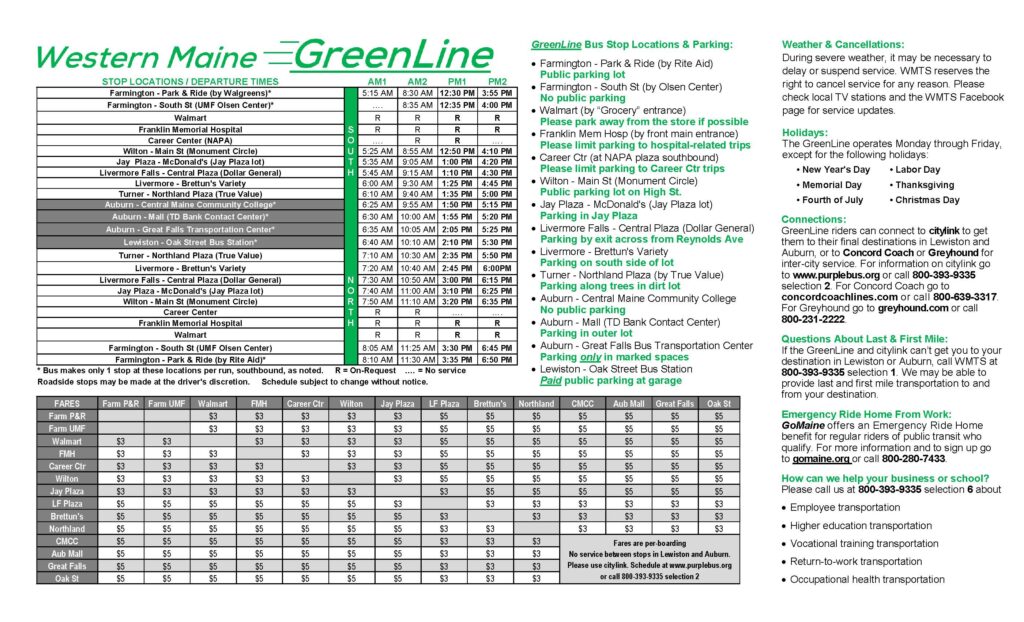 GreenLine Commuter Schedule | WMTS